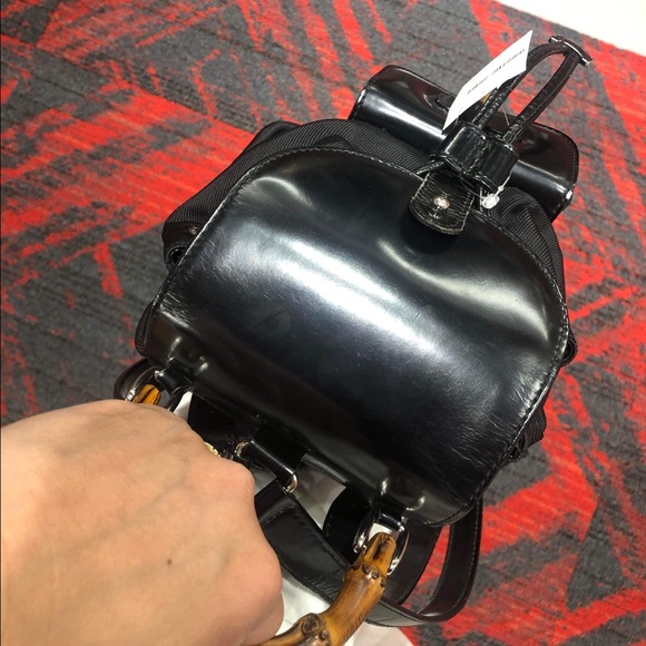 Authentic GUCCI Logos Bamboo Mini Backpack Bag Nylon Leather Black Italy - Picture 4 of 15